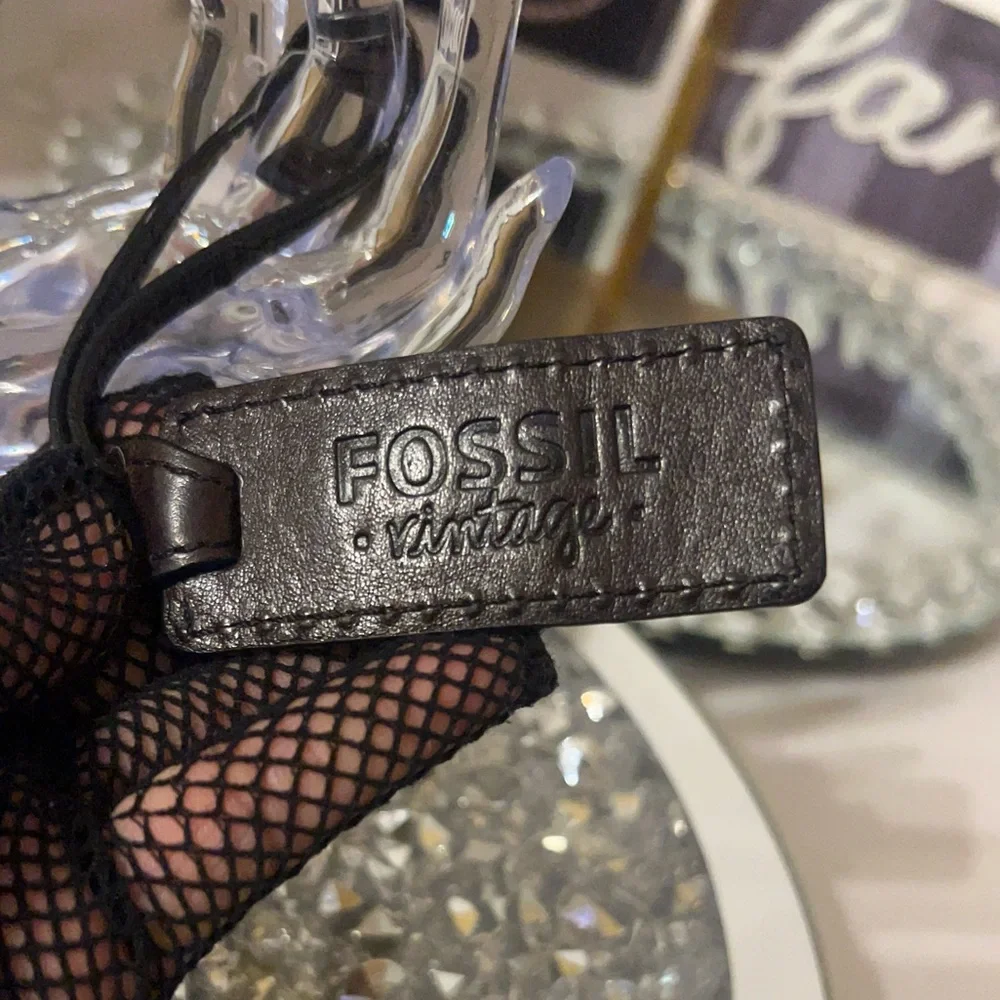Fossil Vintage dar Brown Leather Keychain or handbag tag